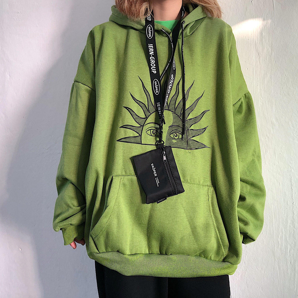 Sun Print Hoodies Loose Plus Velvet Sweatshirt Women - melvincucci