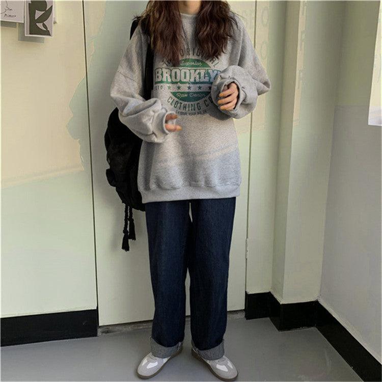 Sweatshirt Women Autumn Thin Hoodless Jacket Harajuku Style Loose Student Loose Top - melvincucci