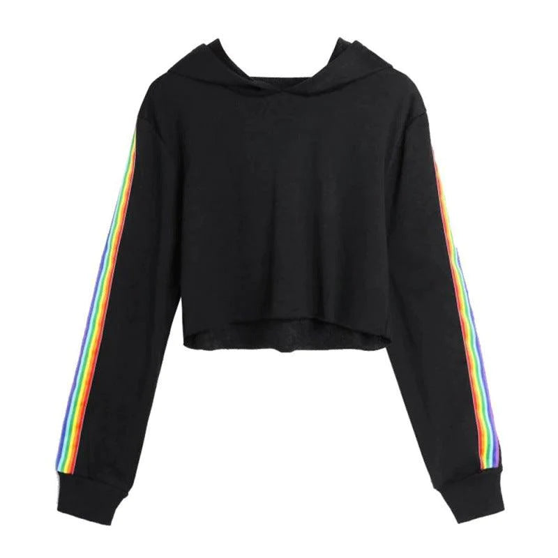 Sweatshirts Female Hoodie Rainbow Striped Crop Sweatshirt Ho - melvincucci