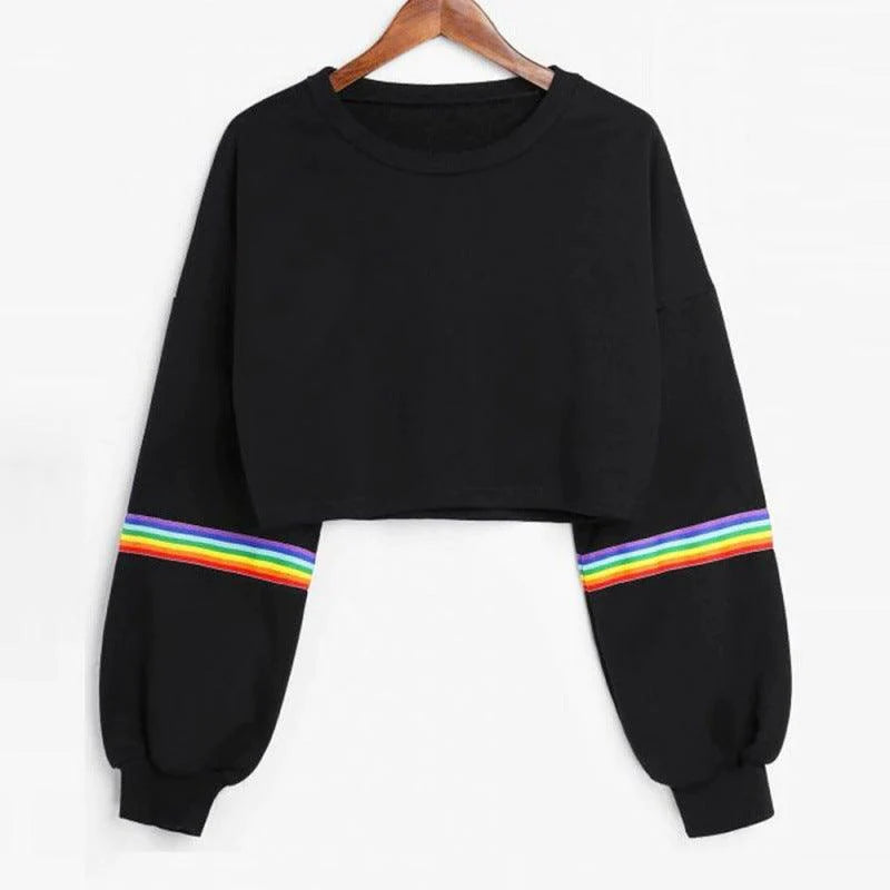 Sweatshirts Female Hoodie Rainbow Striped Crop Sweatshirt Ho - melvincucci