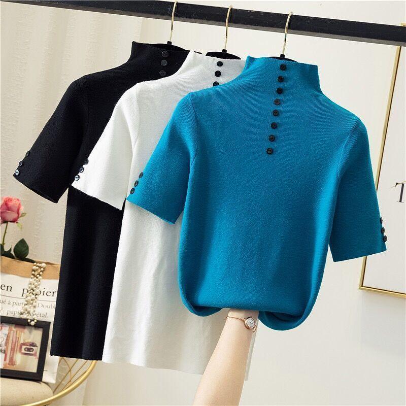 T-shirt Bottoming Shirt Knitted Women Half High Collar - melvincucci