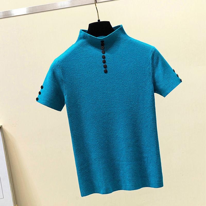 T-shirt Bottoming Shirt Knitted Women Half High Collar - melvincucci