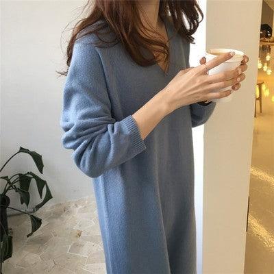 Temperament V-neck cashmere knitted dress - melvincucci