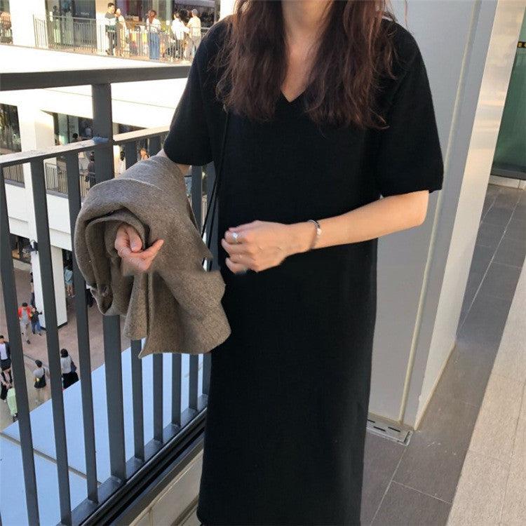 Temperament V-neck cashmere knitted dress - melvincucci