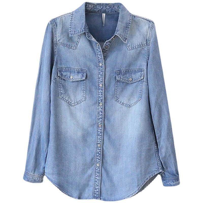 Tencel Denim Shirt Women Long Sleeve Bottoming Shirt - melvincucci
