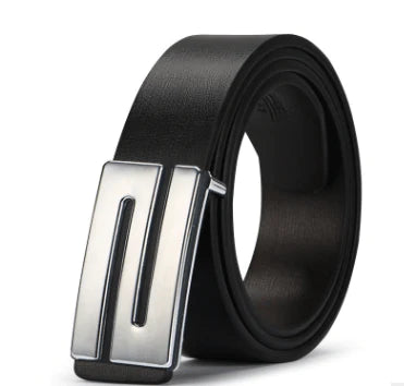 The young man's belt buckle belt smooth leather belts PU Korean tide students leisure plate buckle - melvincucci