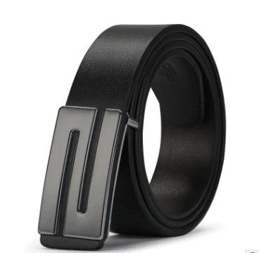 The young man's belt buckle belt smooth leather belts PU Korean tide students leisure plate buckle - melvincucci