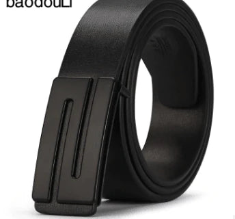 The young man's belt buckle belt smooth leather belts PU Korean tide students leisure plate buckle - melvincucci