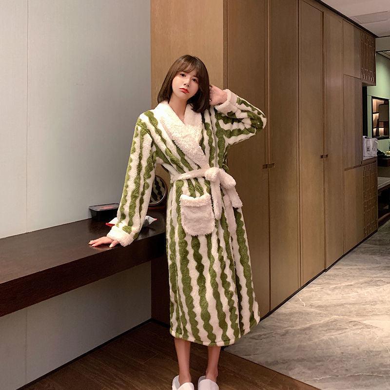 Thick Flannel Bathrobe Winter Long Pajamas - melvincucci