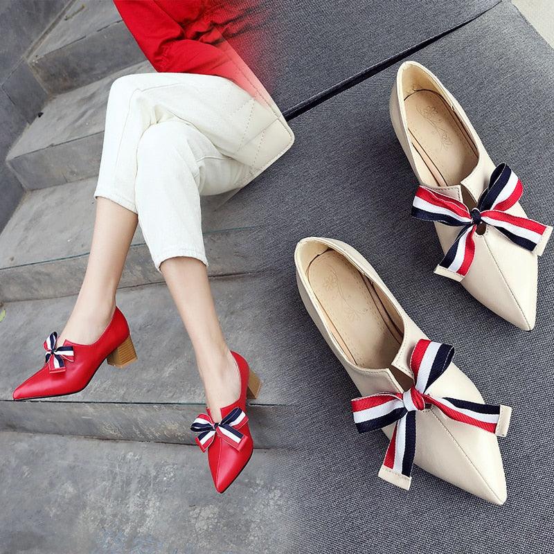 Thick heel bowknot single shoe - melvincucci
