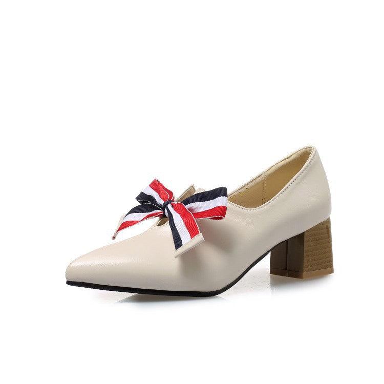 Thick heel bowknot single shoe - melvincucci
