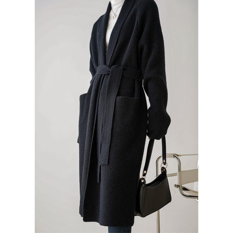 Thicken Bathrobe Belt Alpaca Wool Loose Big Sweater Knitted Cardigan Mid-length Coat Women - melvincucci