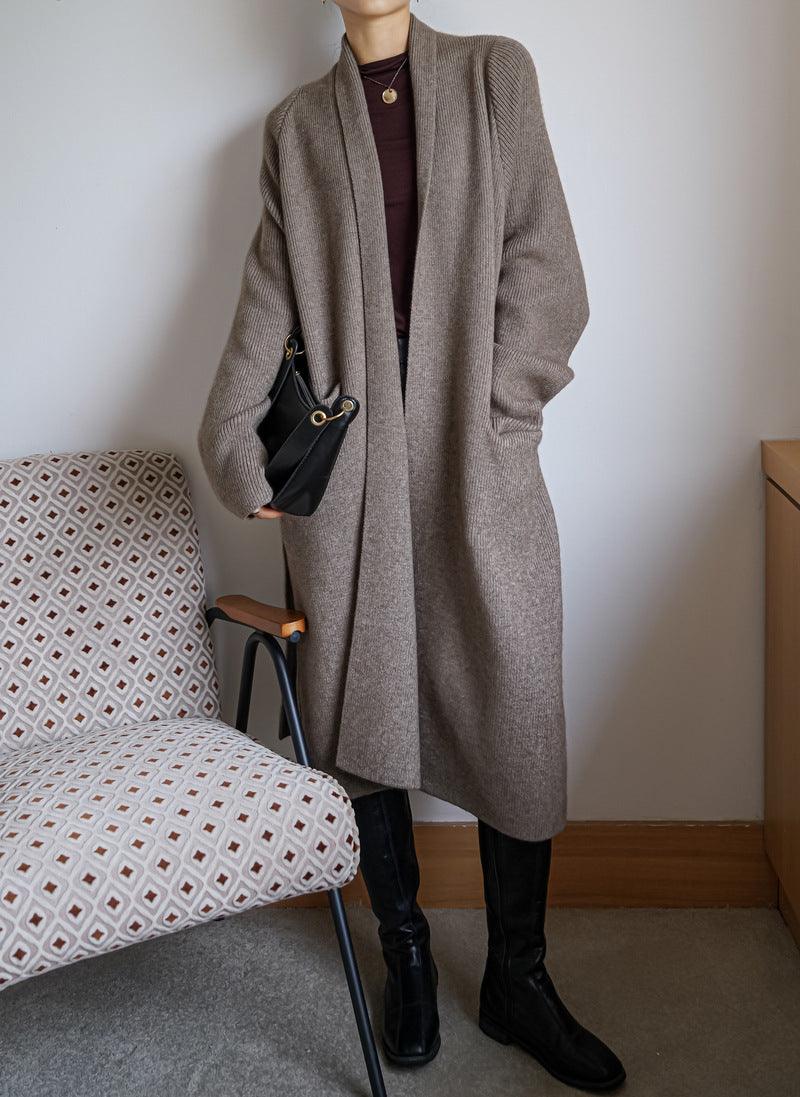 Thicken Bathrobe Belt Alpaca Wool Loose Big Sweater Knitted Cardigan Mid-length Coat Women - melvincucci