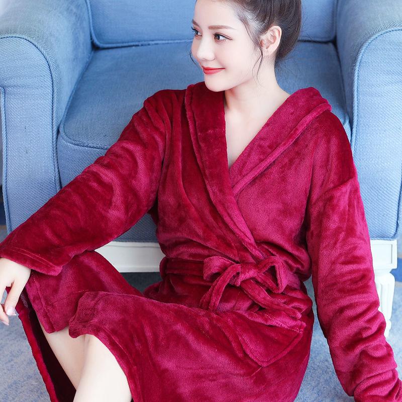 Thickened Flannel Home Wear Bathrobe Long Sleeves - melvincucci