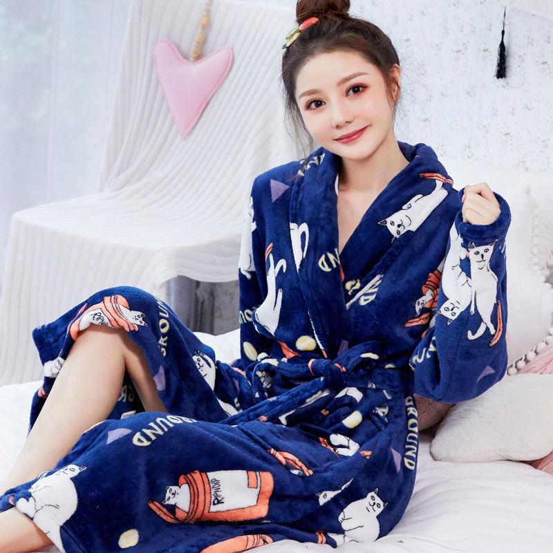 Thickened Flannel Home Wear Bathrobe Long Sleeves - melvincucci
