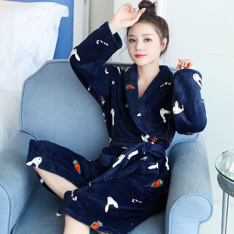 Thickened Flannel Home Wear Bathrobe Long Sleeves - melvincucci