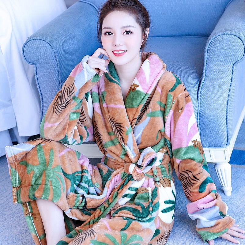 Thickened Flannel Home Wear Bathrobe Long Sleeves - melvincucci