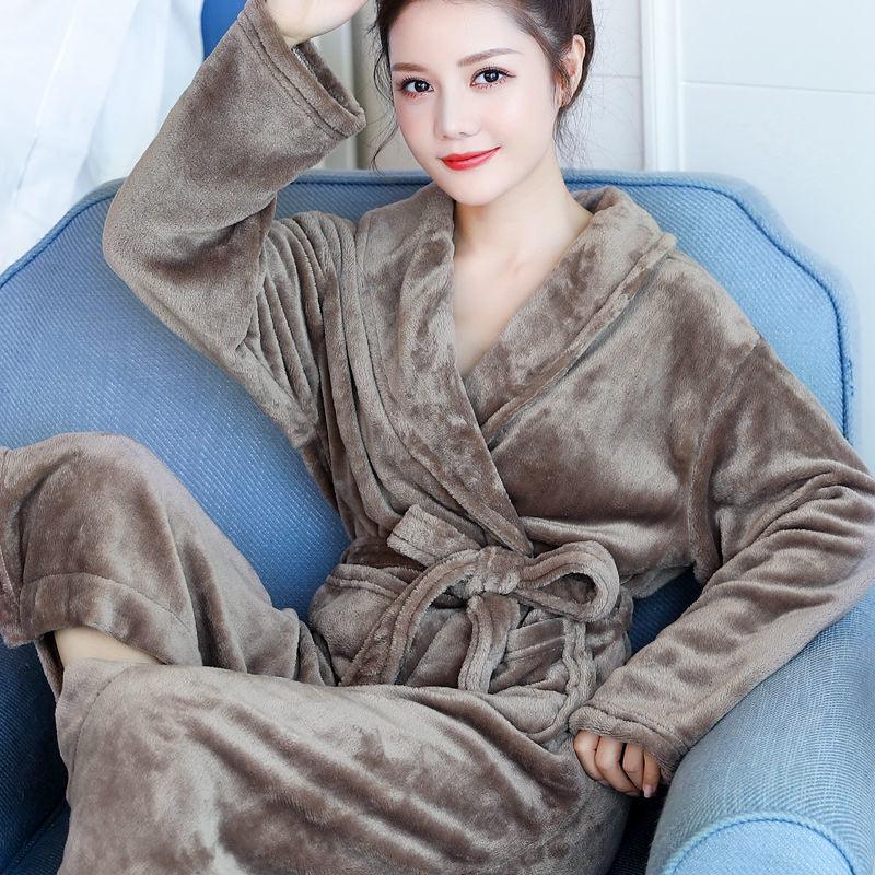 Thickened Flannel Home Wear Bathrobe Long Sleeves - melvincucci