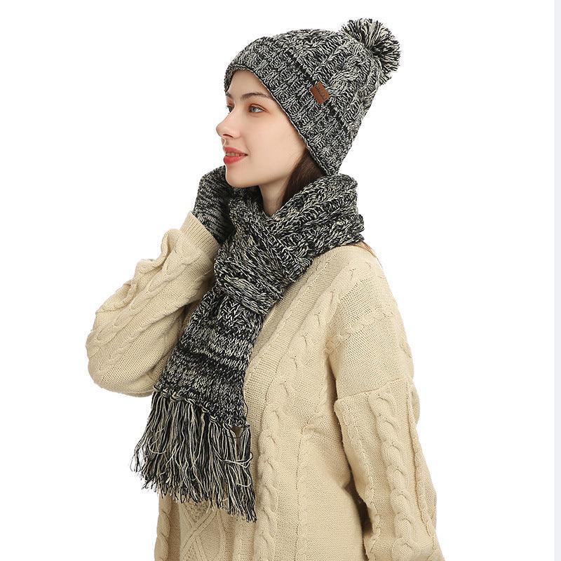 Three-piece Hat Thick Scarf Touch Screen Gloves - melvincucci