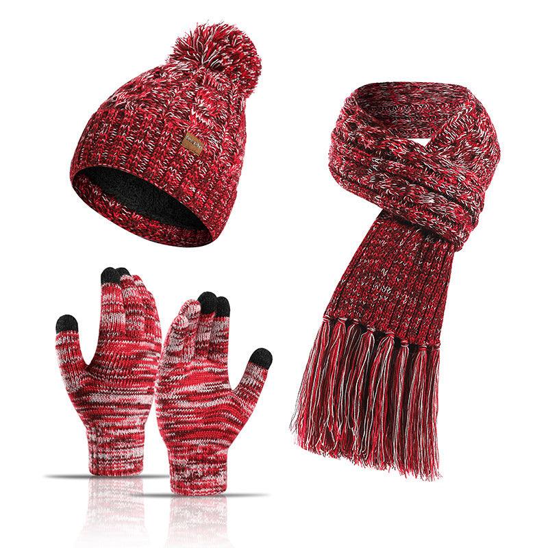 Three-piece Hat Thick Scarf Touch Screen Gloves - melvincucci