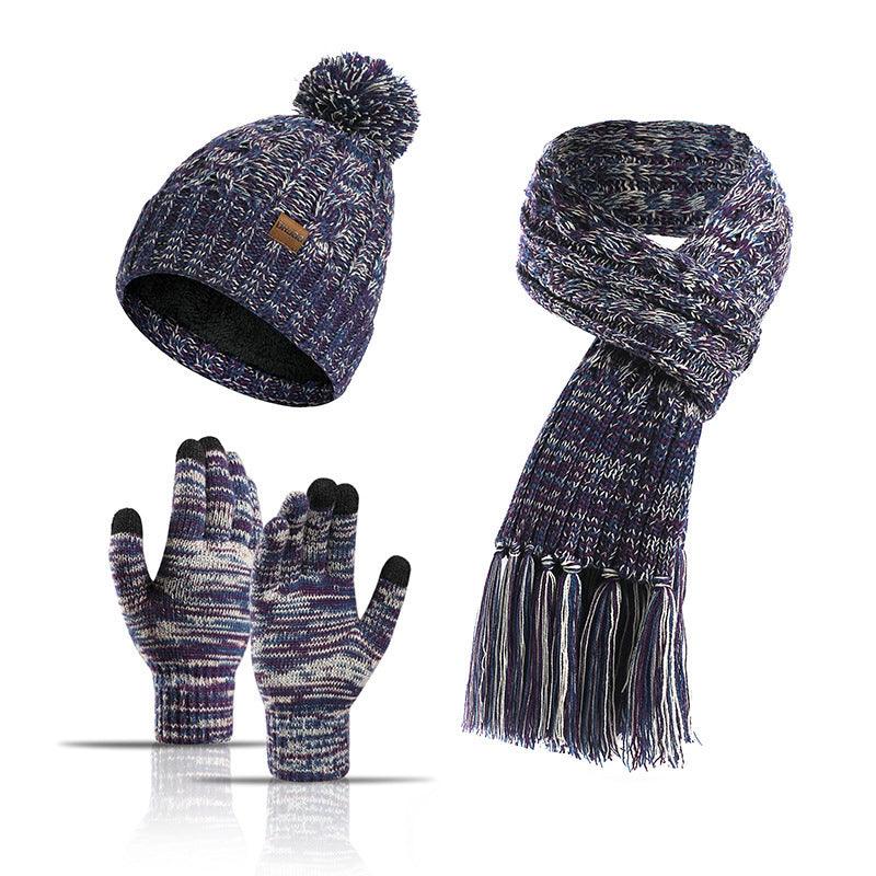 Three-piece Hat Thick Scarf Touch Screen Gloves - melvincucci