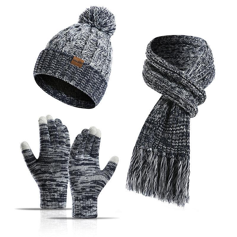 Three-piece Hat Thick Scarf Touch Screen Gloves - melvincucci