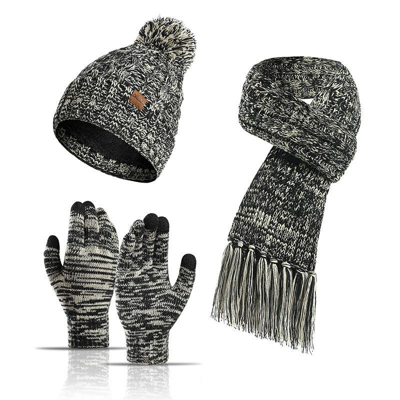 Three-piece Hat Thick Scarf Touch Screen Gloves - melvincucci