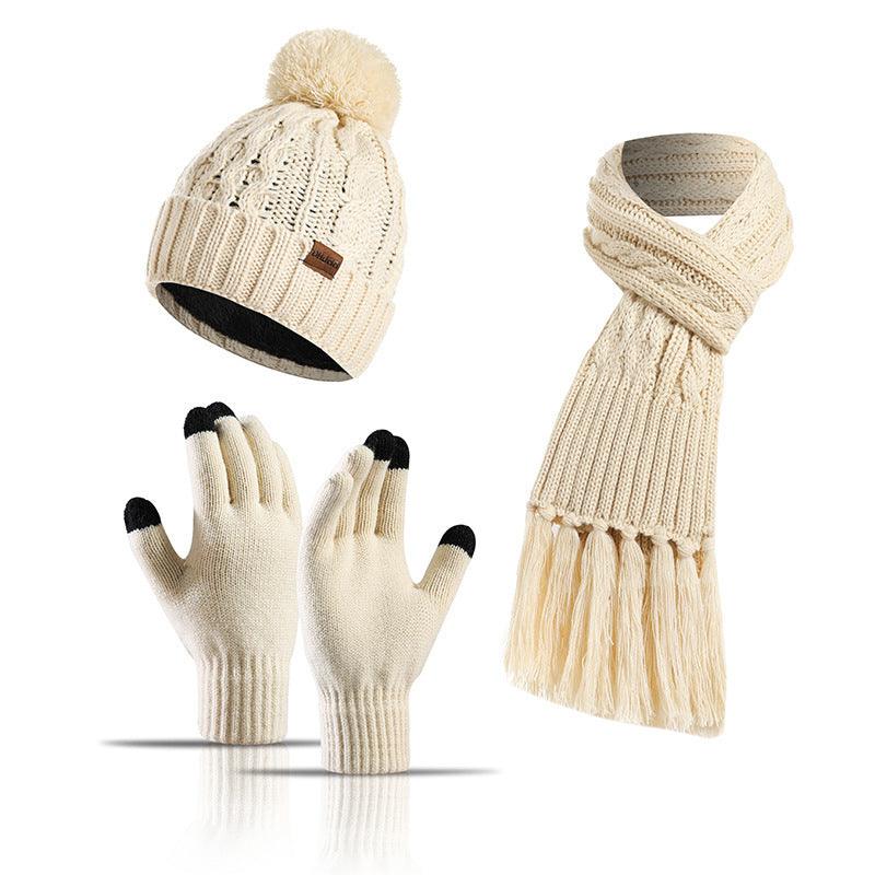 Three-piece Hat Thick Scarf Touch Screen Gloves - melvincucci