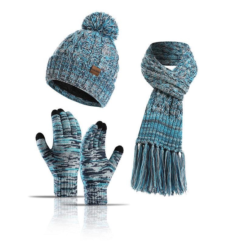 Three-piece Hat Thick Scarf Touch Screen Gloves - melvincucci