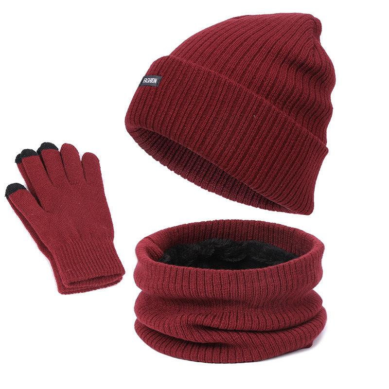 Three-piece velvet warm wool hat scarf gloves - melvincucci