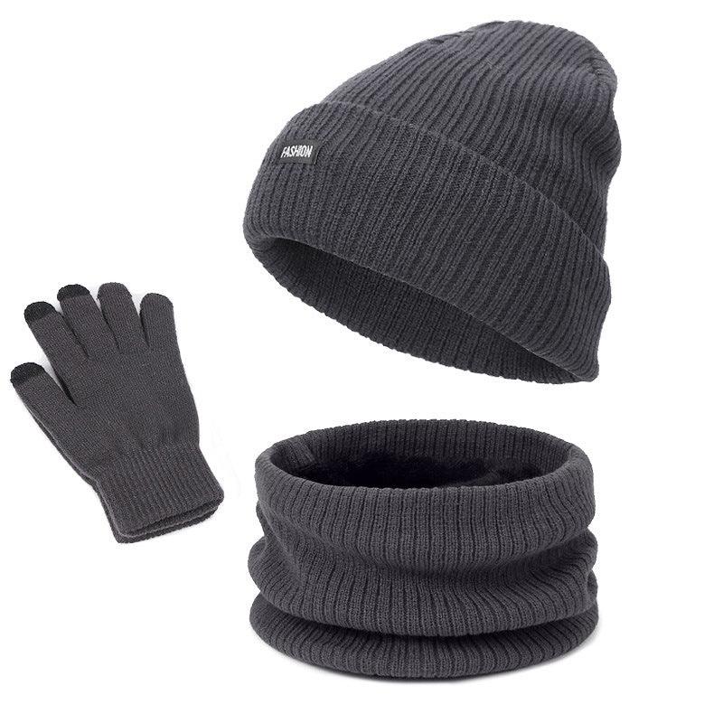 Three-piece velvet warm wool hat scarf gloves - melvincucci