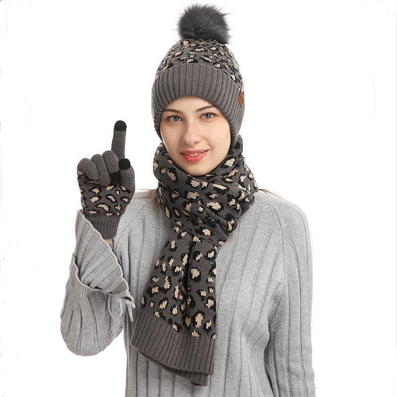 Three-piece Warm Knitted Woolen Hat, Scarf And Gloves - melvincucci