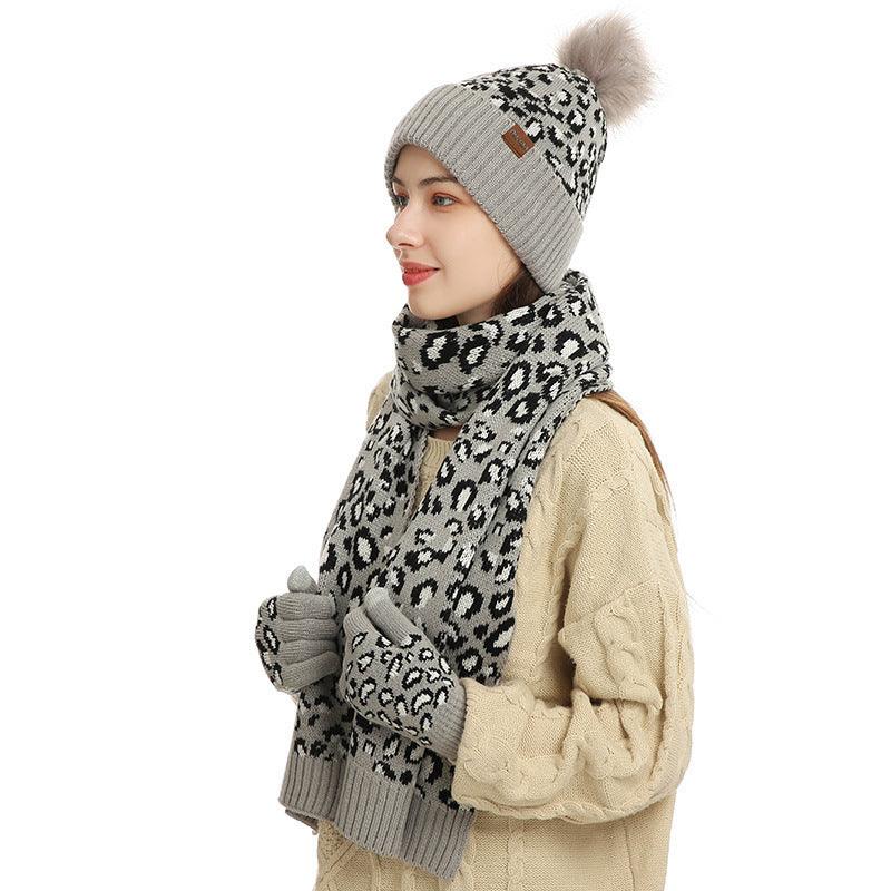 Three-piece Warm Knitted Woolen Hat, Scarf And Gloves - melvincucci