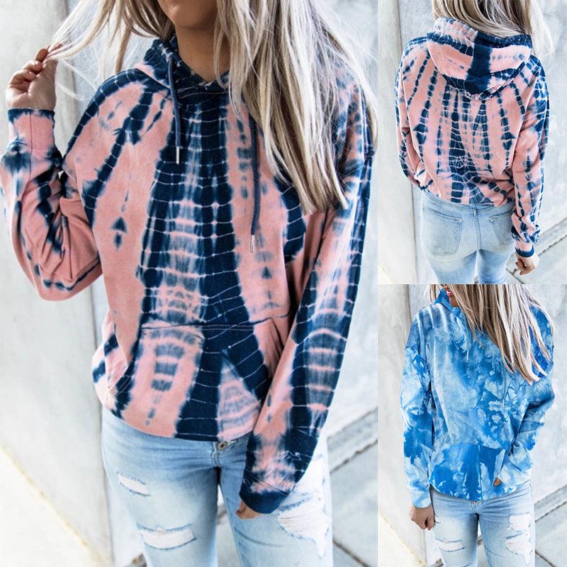 Tie-dye Printed Hooded Sweatshirt Long-sleeved Plus Size Top Women - melvincucci