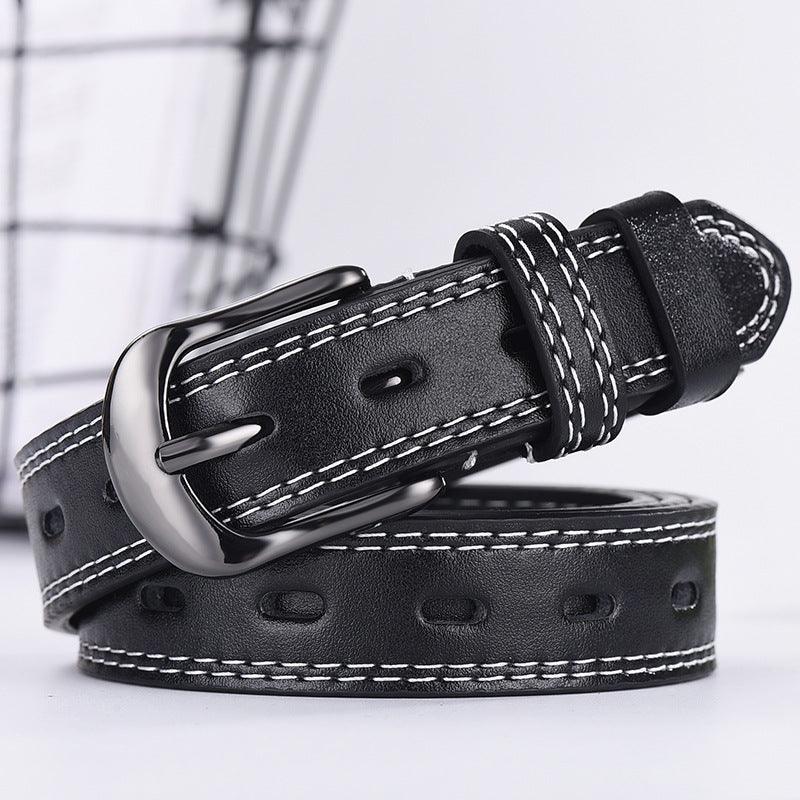 Two-line Men's And Women's Belts Young Students Hollow Out All-match Thin Trousers Belts Korean Denim Dress Belts - melvincucci