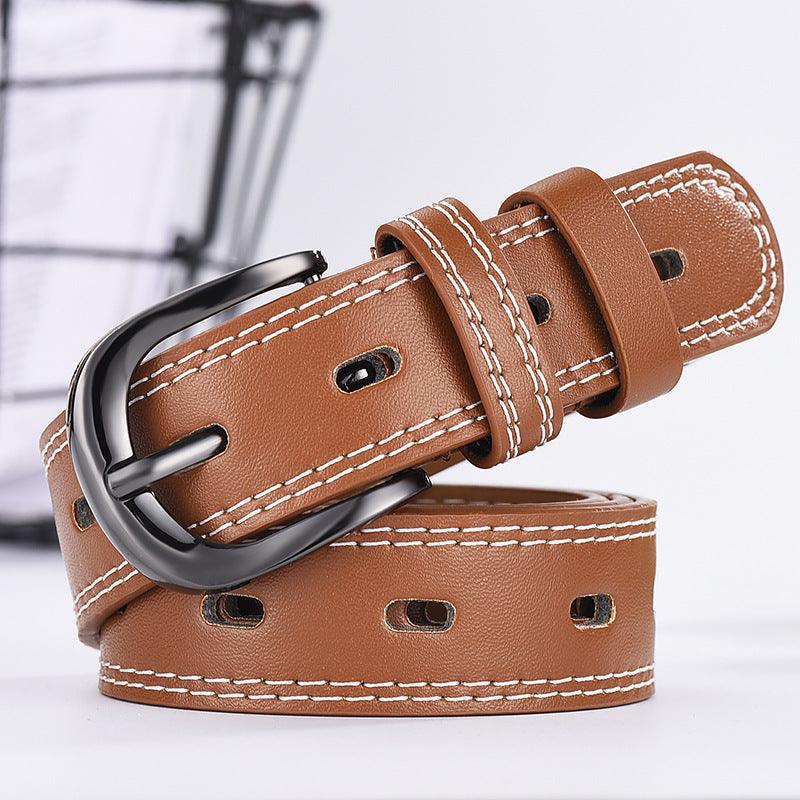 Two-line Men's And Women's Belts Young Students Hollow Out All-match Thin Trousers Belts Korean Denim Dress Belts - melvincucci