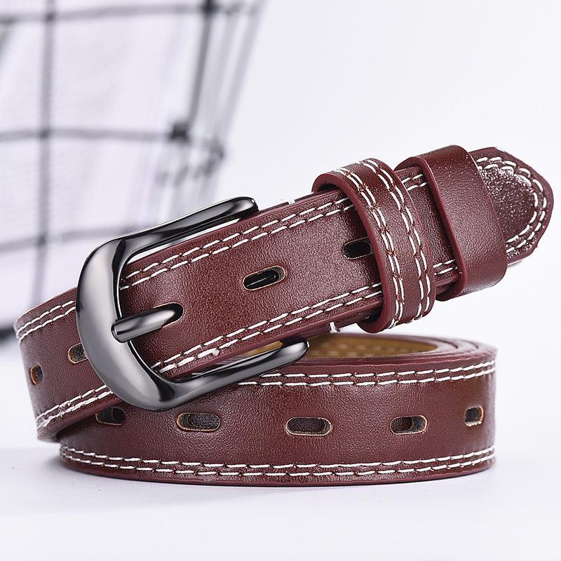 Two-line Men's And Women's Belts Young Students Hollow Out All-match Thin Trousers Belts Korean Denim Dress Belts - melvincucci