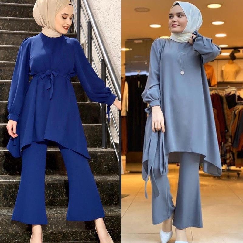 Two Piece Sets Tops and Pants Women Turkey Muslim Abaya Spli - melvincucci