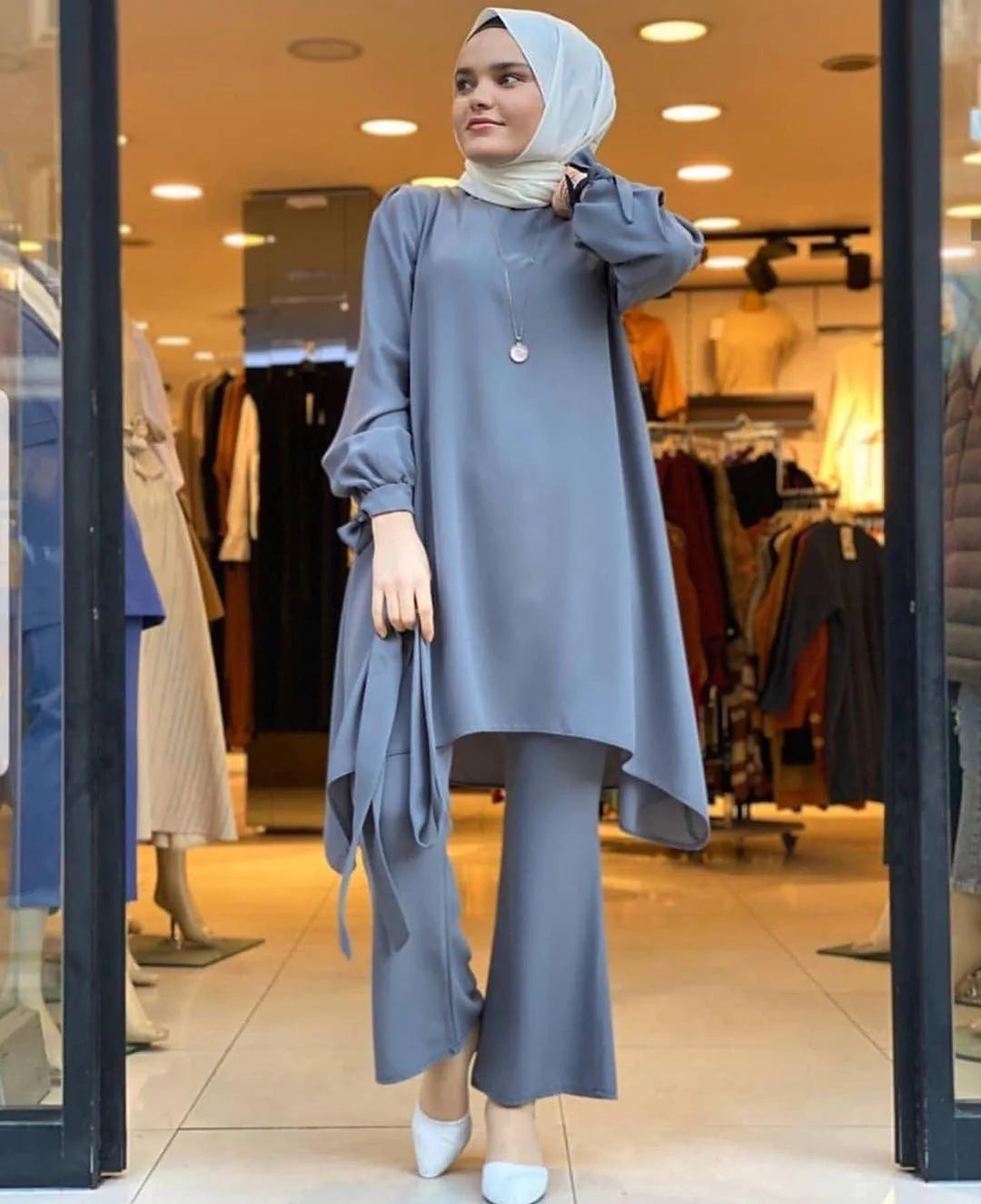 Two Piece Sets Tops and Pants Women Turkey Muslim Abaya Spli - melvincucci