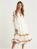 V-neck Embroidered Loose Dress Embroidered Long Skirt - melvincucci