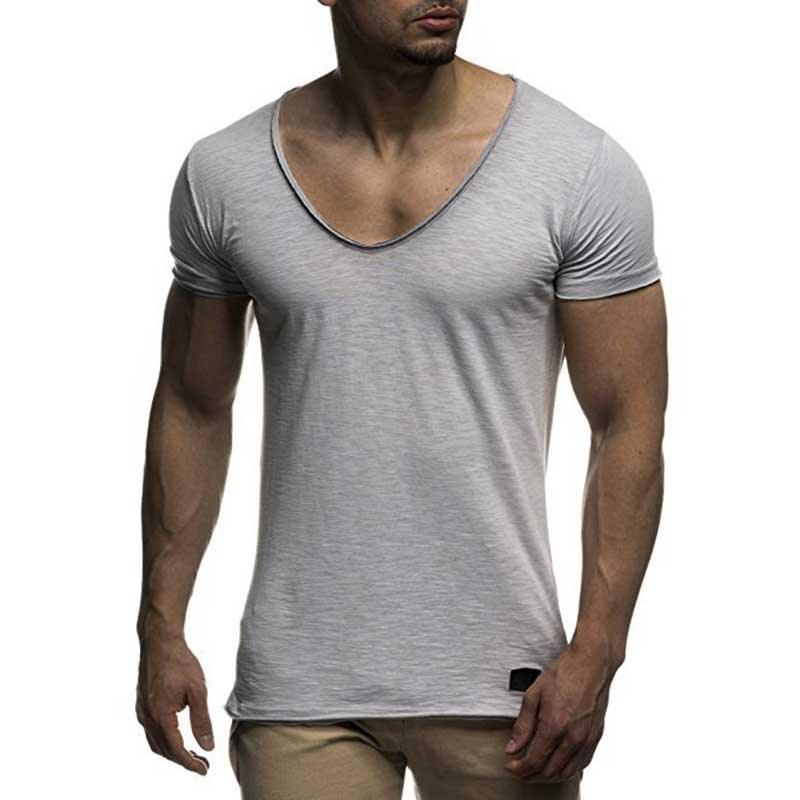 V Neck Short Sleeve Men t Shirt Slim Fit T-shirt Men Thin Top Tee Casual Summer Tshirt - melvincucci