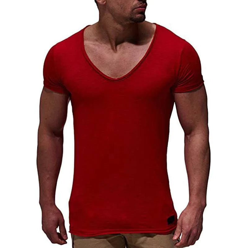 V Neck Short Sleeve Men t Shirt Slim Fit T-shirt Men Thin Top Tee Casual Summer Tshirt - melvincucci