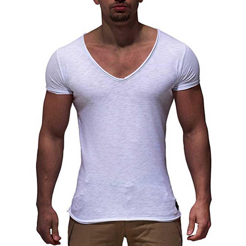 V Neck Short Sleeve Men t Shirt Slim Fit T-shirt Men Thin Top Tee Casual Summer Tshirt - melvincucci