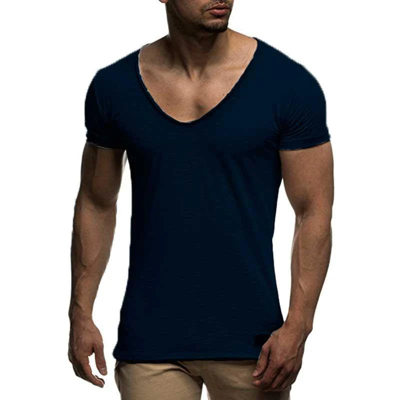 V Neck Short Sleeve Men t Shirt Slim Fit T-shirt Men Thin Top Tee Casual Summer Tshirt - melvincucci