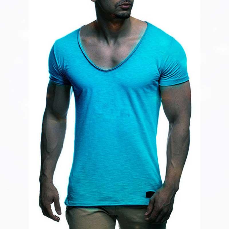 V Neck Short Sleeve Men t Shirt Slim Fit T-shirt Men Thin Top Tee Casual Summer Tshirt - melvincucci