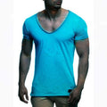 V Neck Short Sleeve Men t Shirt Slim Fit T-shirt Men Thin Top Tee Casual Summer Tshirt - melvincucci