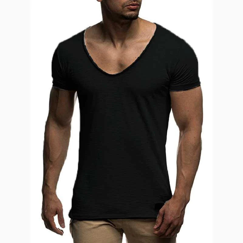 V Neck Short Sleeve Men t Shirt Slim Fit T-shirt Men Thin Top Tee Casual Summer Tshirt - melvincucci