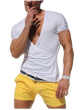V-neck Short-sleeved Men's Knitwear Solid Color T-shirt - melvincucci