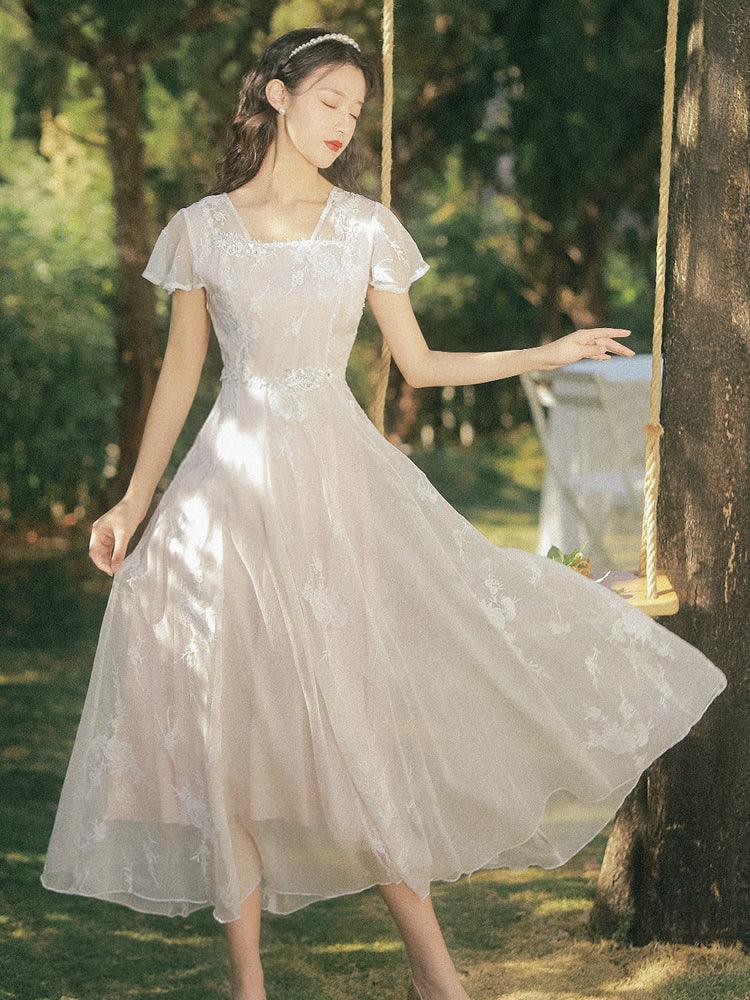 Vintage Fairy French White First Love Dress Gentle Wind Embroidery Dress - melvincucci