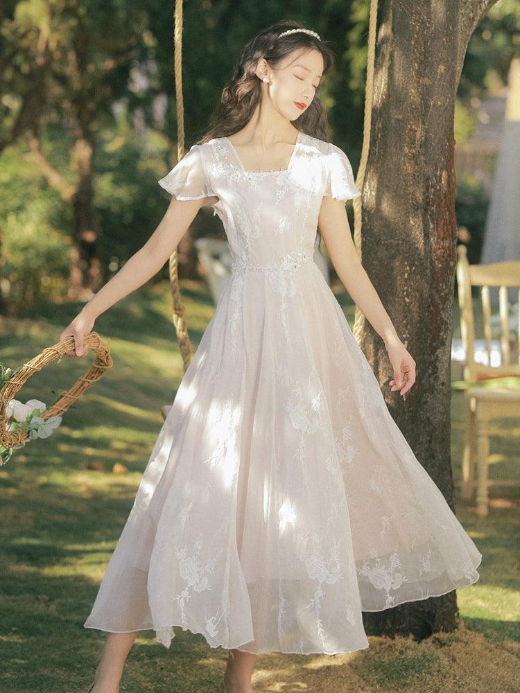 Vintage Fairy French White First Love Dress Gentle Wind Embroidery Dress - melvincucci